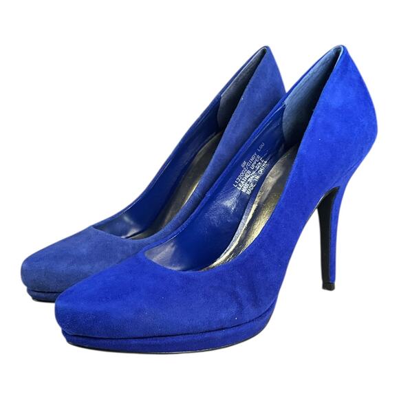 Vintage Cindy Lou Royal Blue Suede Heels Size 8 New in Box Leather Upper Y2K - Picture 8 of 12